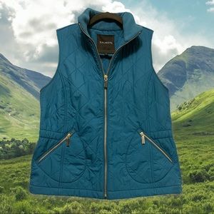 Quilted Fleece-Lined Aqua Talbots Vest with Tortoise-like zippers